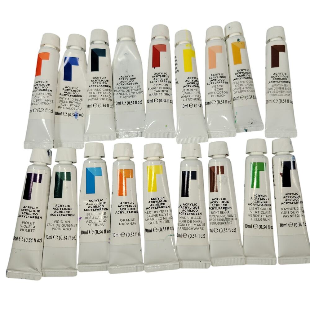 18 Acrylic Paint Tube Set, 10ml Each, Mixed Colors, Some Used Artist, Crafts